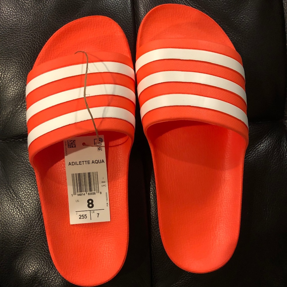 Adidas Adilette Aqua Slides Solar Red/White